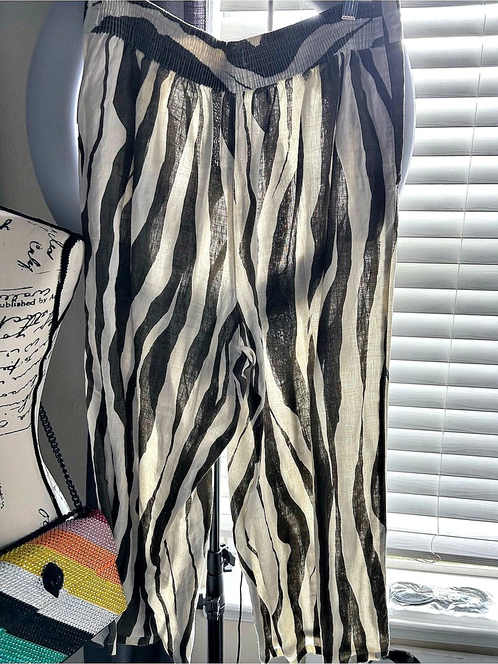 Rachel Zoe Zebra Flow Pant Wide Leg Pants Forest Green & White